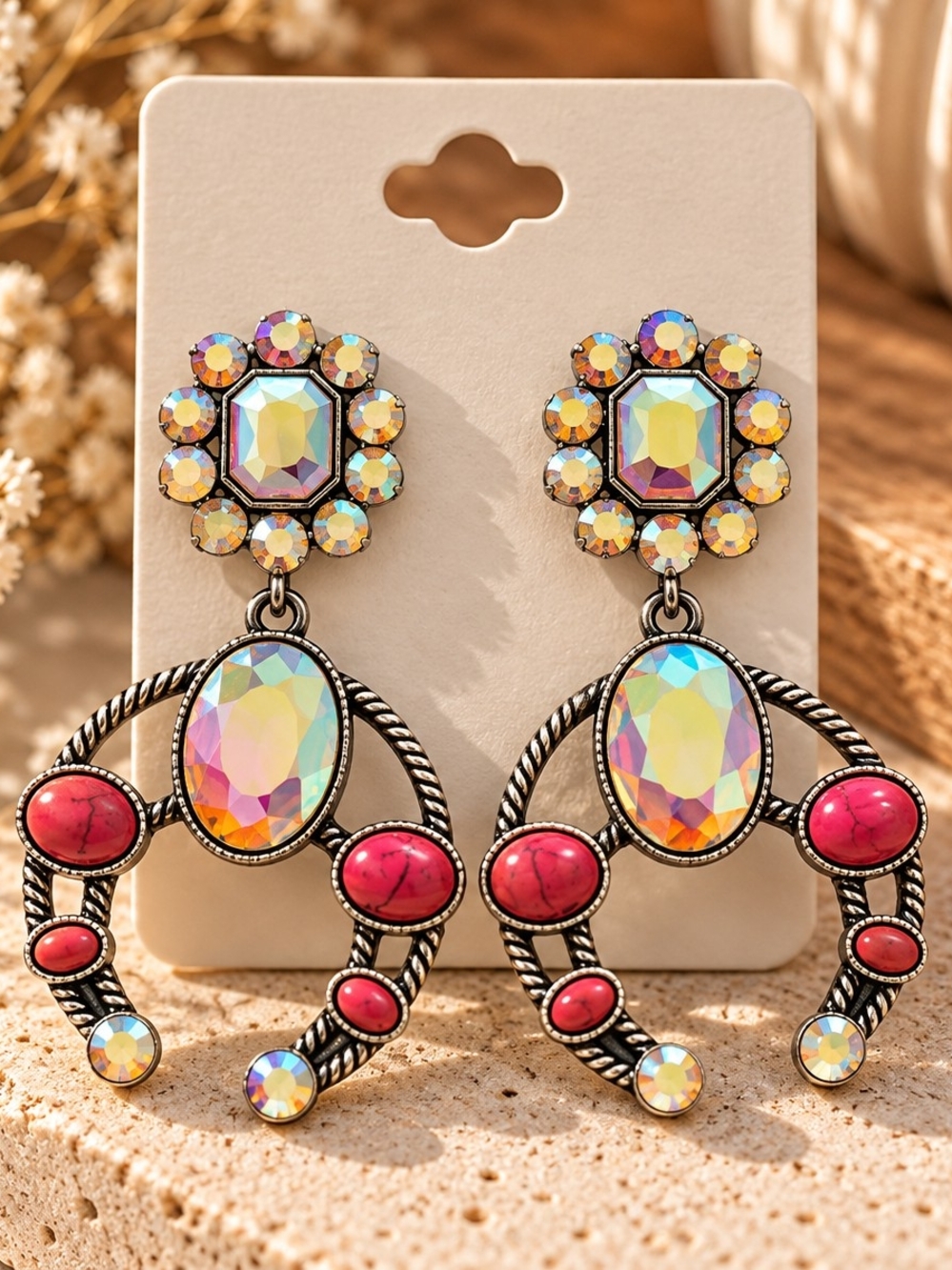 Iridescent & Pink Western Statement Earrings